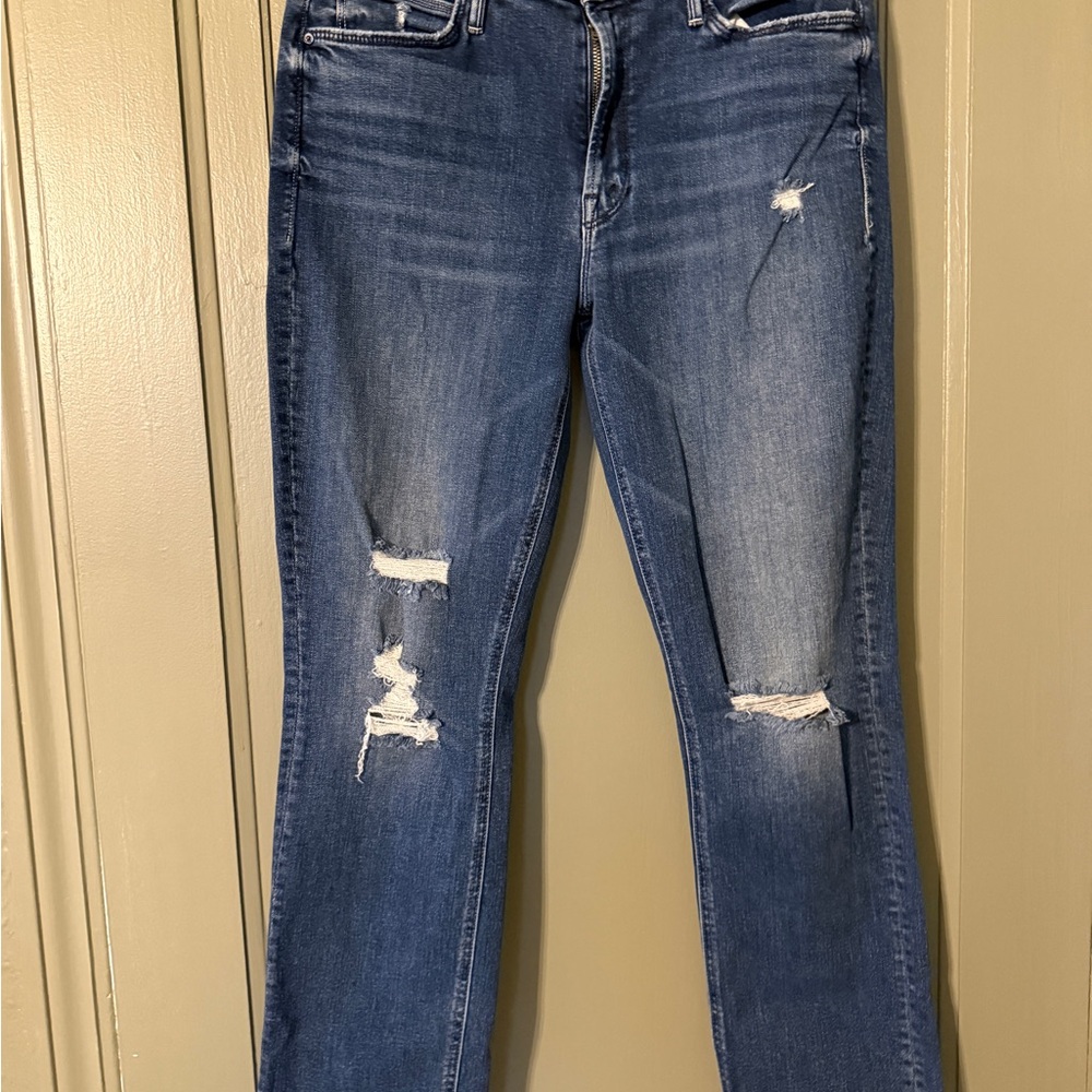 MOTHER Skinny Distressed Blue Jeans